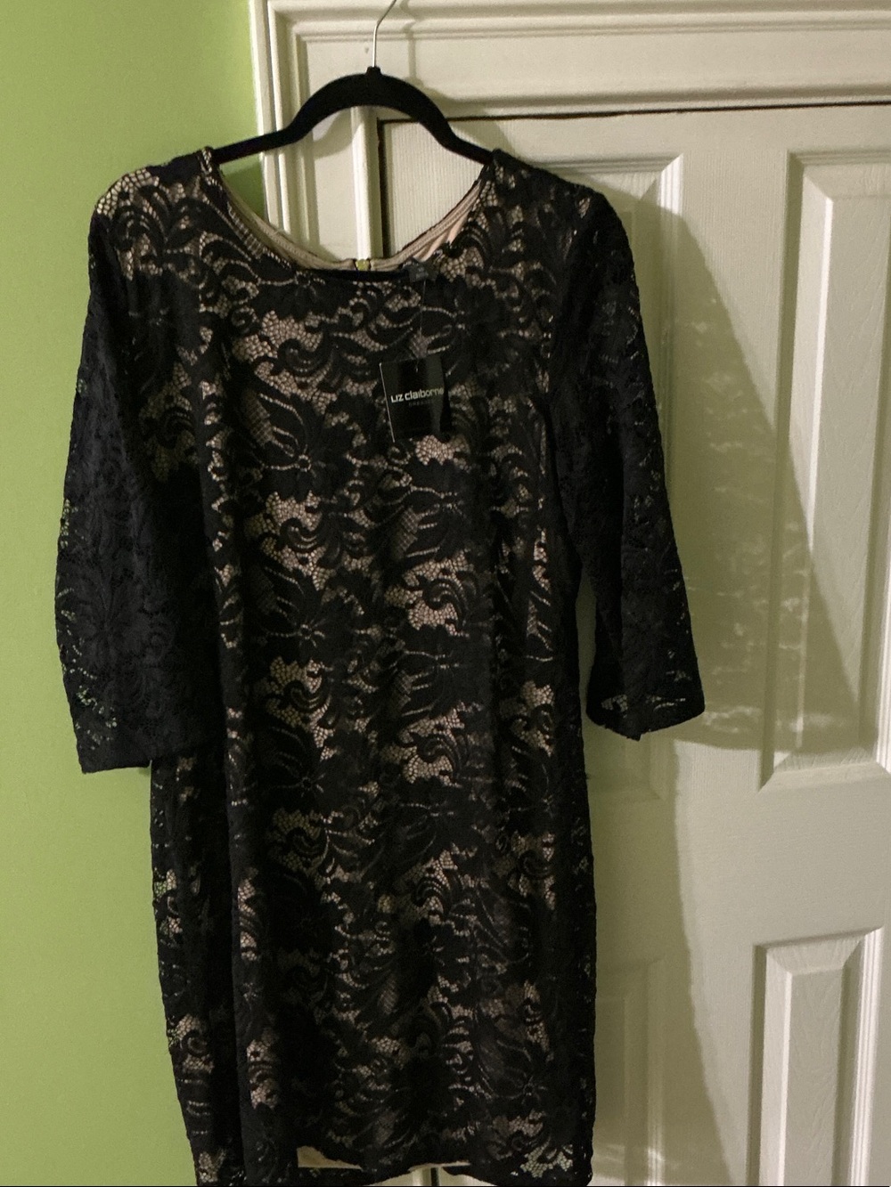 Liz Claiborne Black Lace Dress with Nude Lining